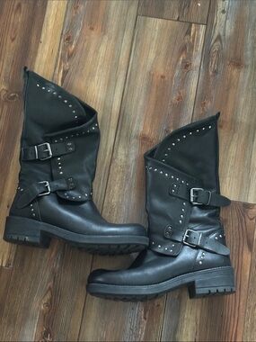 Musse & Cloud Black Studded Combat Moto Boots 40